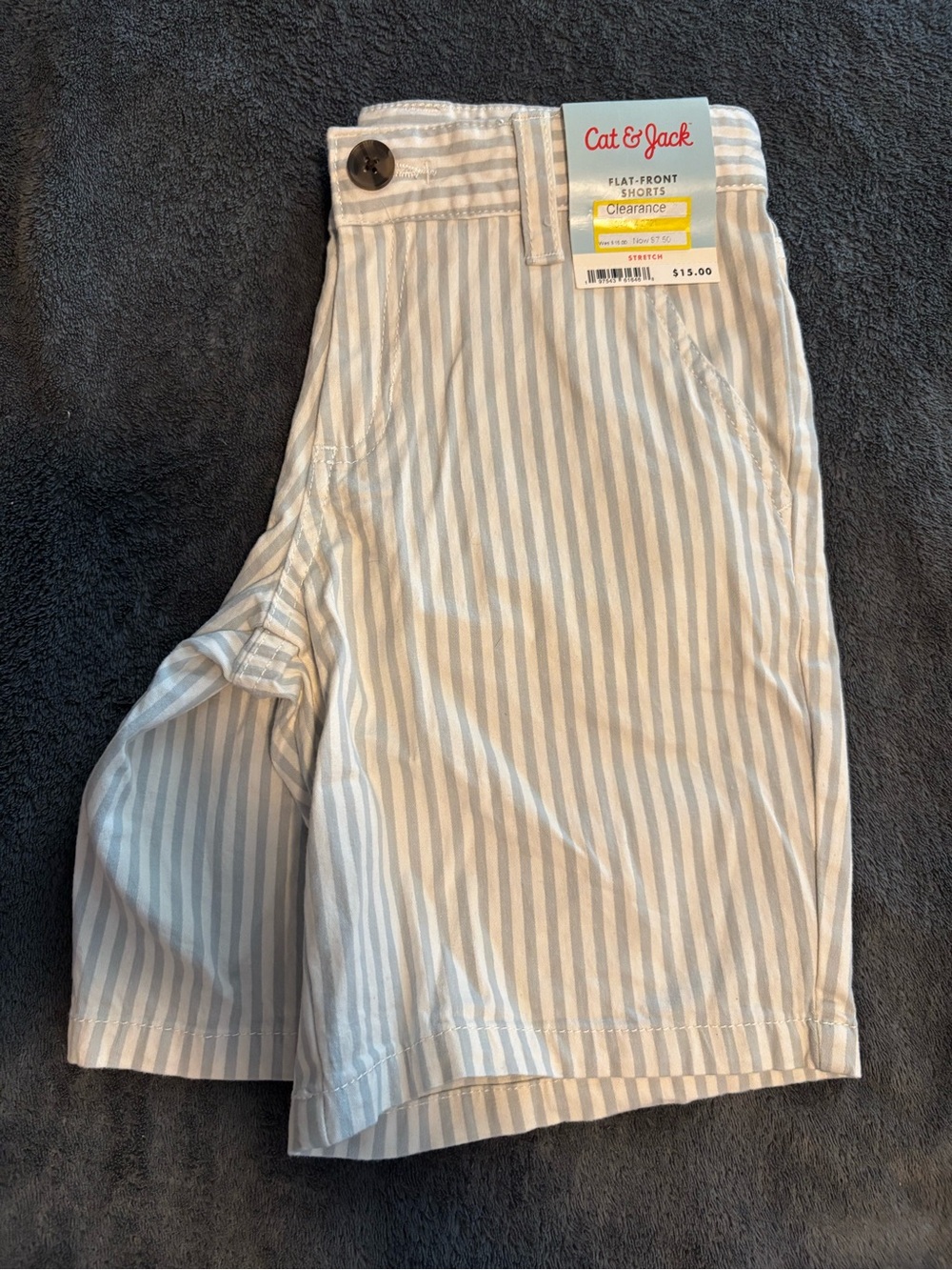 Cat & Jack Boys White and Light Blue Striped Seersucker like Flat-Front Shorts